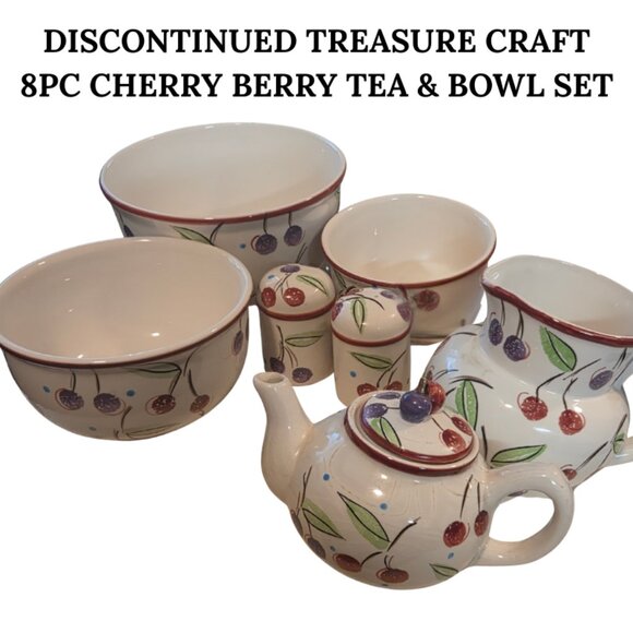 *DISCONTINUED VINTAGE* TREASURE CRAFT 8PC TEA & BOWL SET - Picture 1 of 2